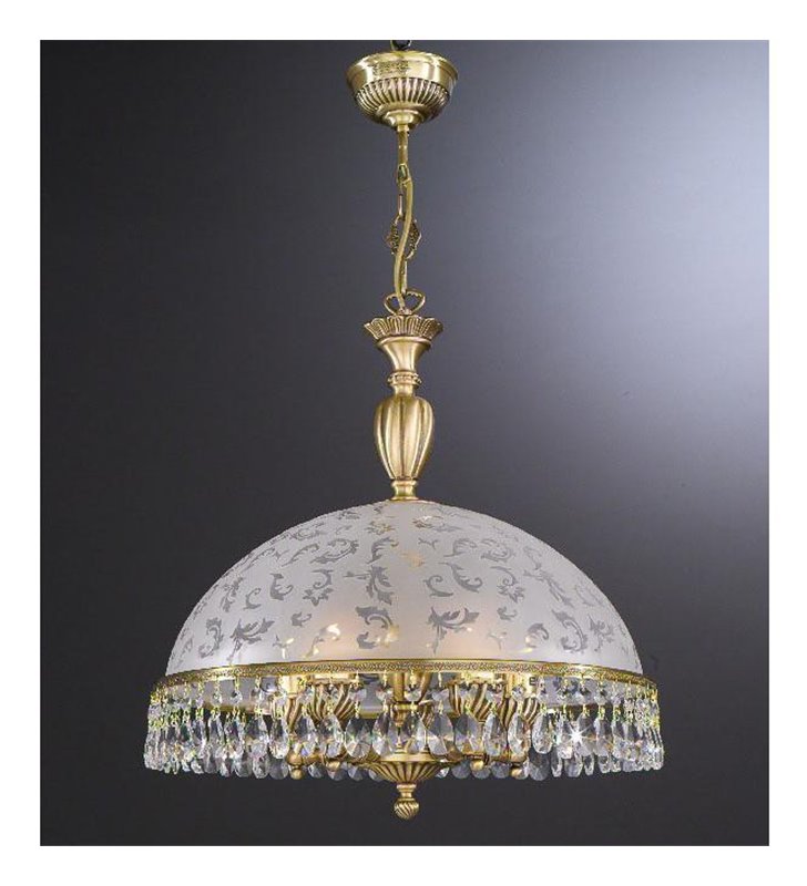 Stylowa lampa włoska wisząca Brugherio klosz z dekorem kryształy