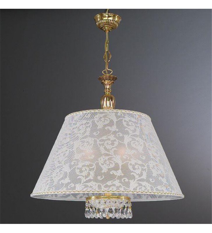 Włoska lampa wisząca Wenecja Złoto z materiałowym abażurem jak z koronki