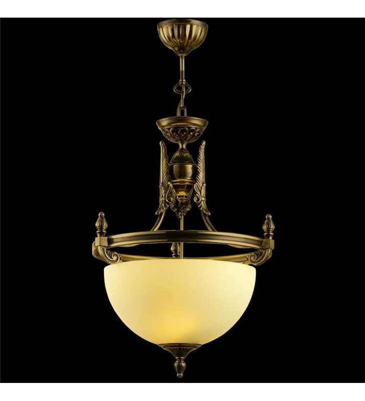 Lampa wisząca Cordoba I klasyczna stylowa klosz w kolorze ecru metal matowa patyna np. do jadalni stylowej kuchni