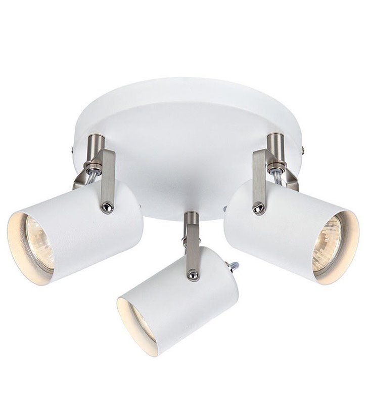 Biała nowoczesna lampa sufitowa Key okrągła 3 ruchome reflektorki na przedpokój do sypialni nastolatki