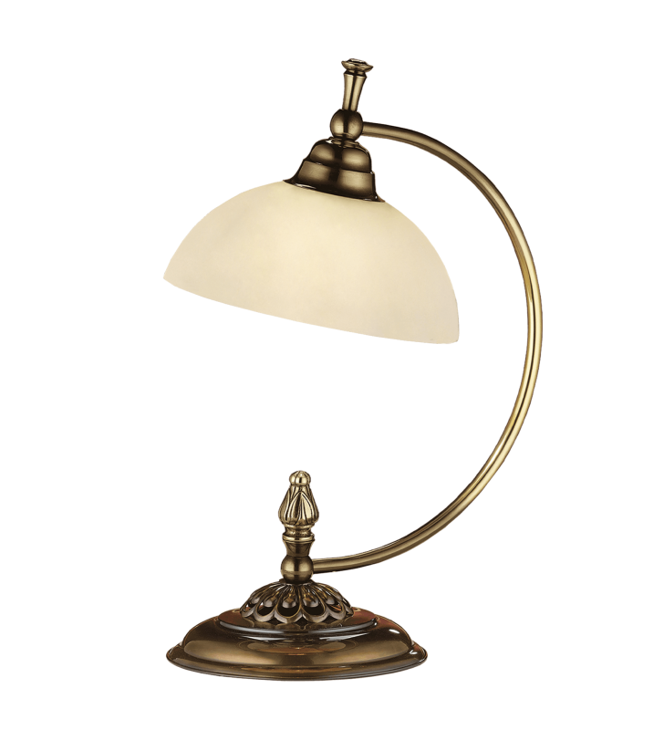 Klasyczna lampa stołowa Cordoba I klosz ecru ze szkła podstawa matowa patyna