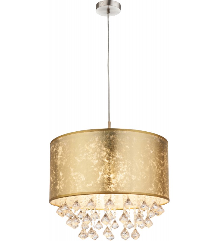 Lampa wisząca Amy 40cm złota abażur przecierany z akrylowymi kryształkami styl glamour