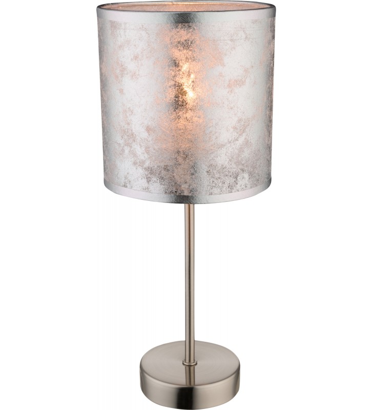 Prosta 35cm lampa stołowa Amy I srebrna abażur z materiału - DOSTĘPNA OD RĘKI