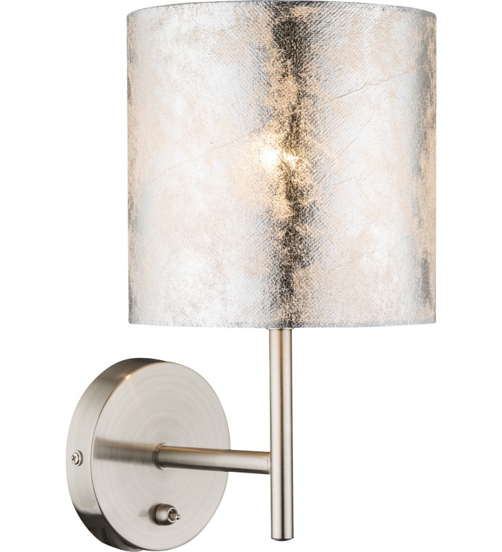 Kinkiet Amy I srebrny abażur tekstylny włącznik na lampie do salonu sypialni na przedpokój