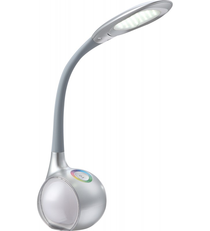 Lampka biurkowa LED Tarron srebrna giętkie ramię podstawa RGB LED