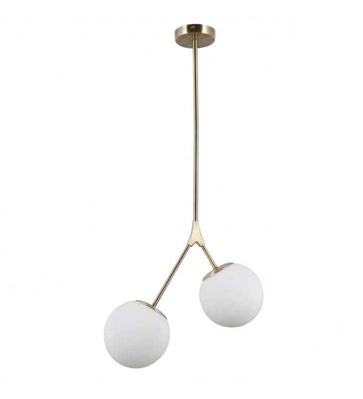 2 punktowa lampa wisząca Caserta sztywne ramię 2 szklane kule brąz antyczny minimalistyczna modernistyczna