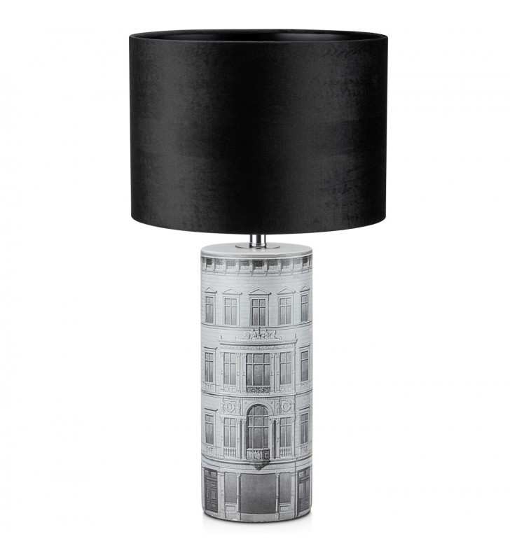 Lampa stołowa Ichi dekoracyjna podstawa budynki abażur czarny welurowy
