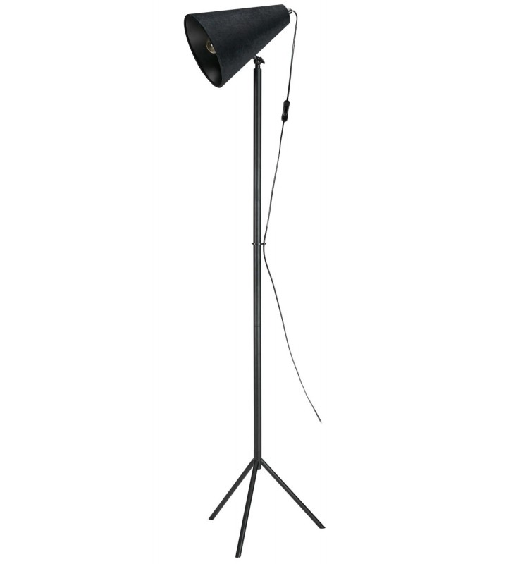 Czarna lampa stojąca Cilla z abażurem włącznik na przewodzie przy kloszu do salonu sypialni